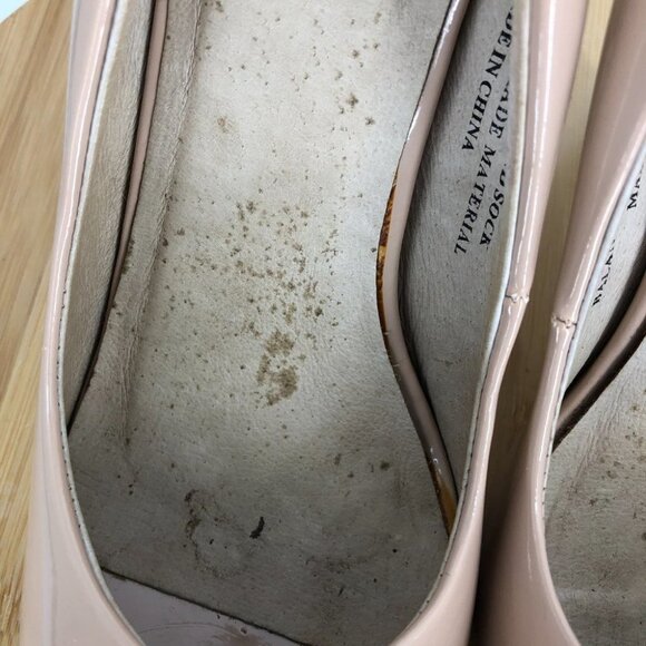 Roberto Vianni Nude Beige Glossy Leather Peep Toe high Heels size 8.5 - Picture 5 of 13